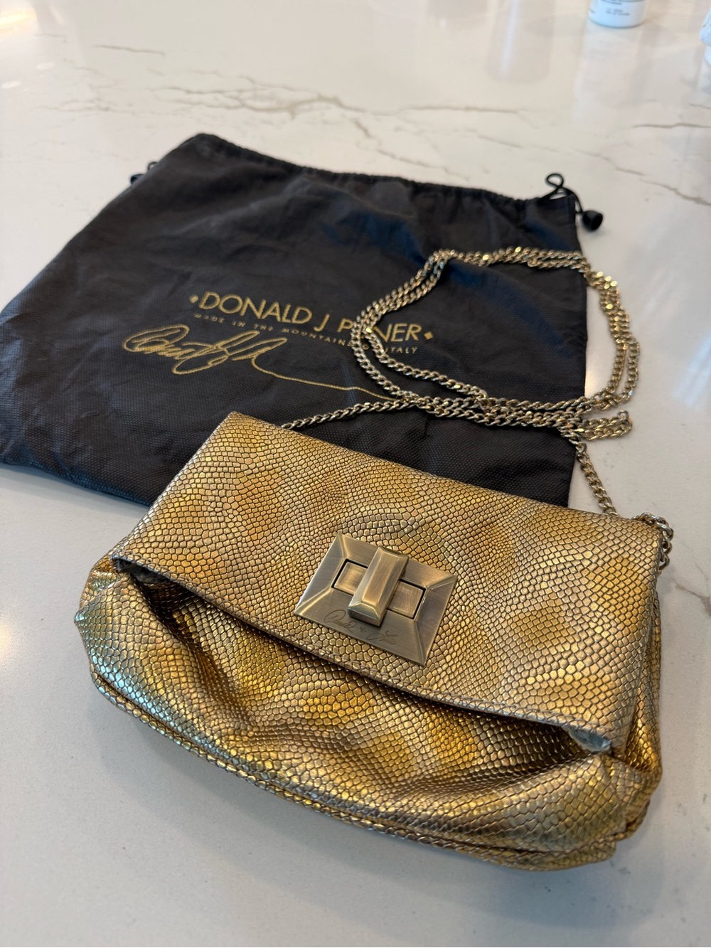 Donald J. Pliner Metallic Gold Snake-Embossed Crossbody Bag